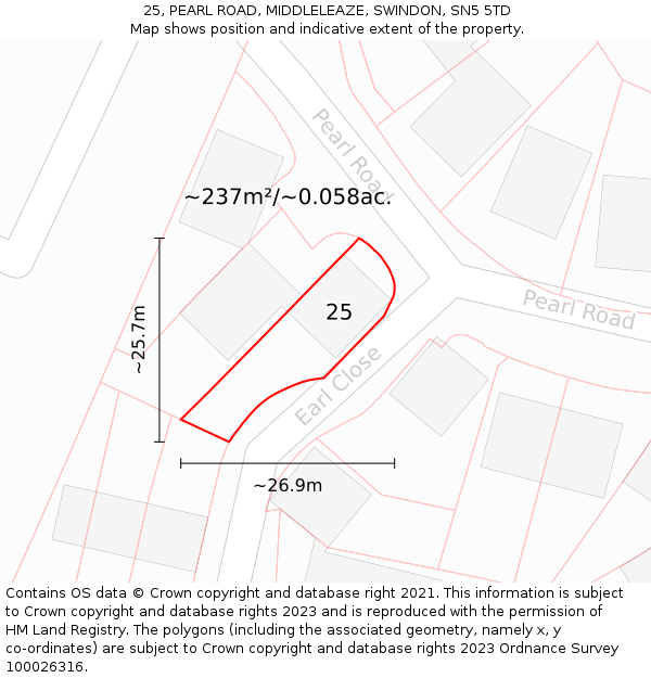 25, PEARL ROAD, MIDDLELEAZE, SWINDON, SN5 5TD: Plot and title map