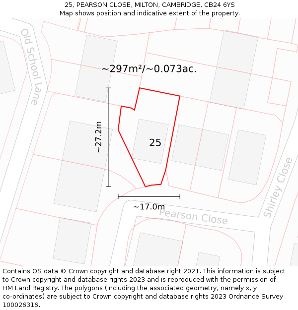 25, PEARSON CLOSE, MILTON, CAMBRIDGE, CB24 6YS: Plot and title map