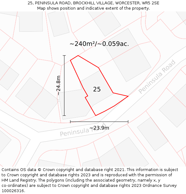 25, PENINSULA ROAD, BROCKHILL VILLAGE, WORCESTER, WR5 2SE: Plot and title map