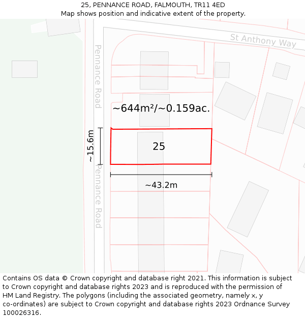 25, PENNANCE ROAD, FALMOUTH, TR11 4ED: Plot and title map