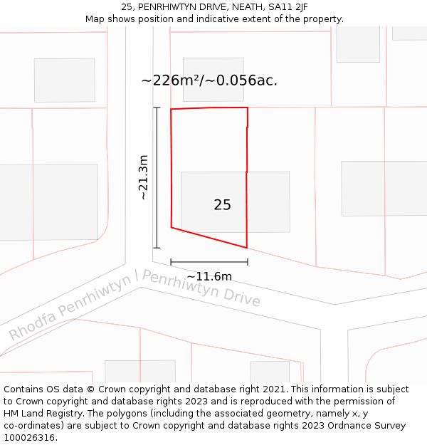 25, PENRHIWTYN DRIVE, NEATH, SA11 2JF: Plot and title map