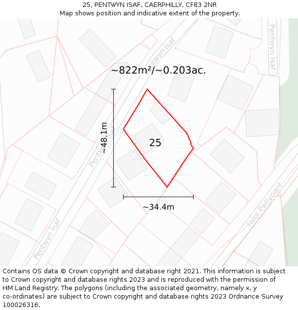 25, PENTWYN ISAF, CAERPHILLY, CF83 2NR: Plot and title map