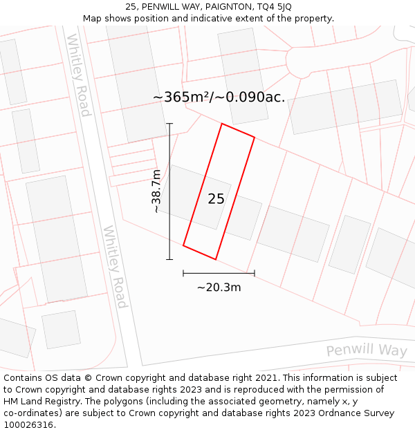 25, PENWILL WAY, PAIGNTON, TQ4 5JQ: Plot and title map