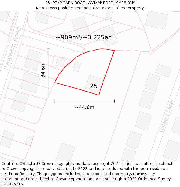 25, PENYGARN ROAD, AMMANFORD, SA18 3NY: Plot and title map