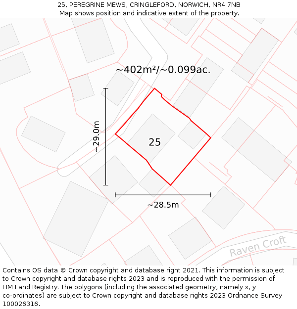 25, PEREGRINE MEWS, CRINGLEFORD, NORWICH, NR4 7NB: Plot and title map