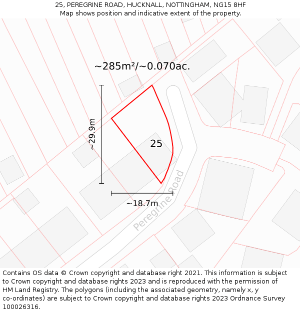 25, PEREGRINE ROAD, HUCKNALL, NOTTINGHAM, NG15 8HF: Plot and title map