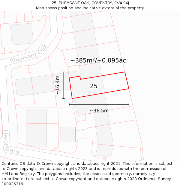 25, PHEASANT OAK, COVENTRY, CV4 9XJ: Plot and title map