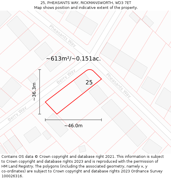 25, PHEASANTS WAY, RICKMANSWORTH, WD3 7ET: Plot and title map