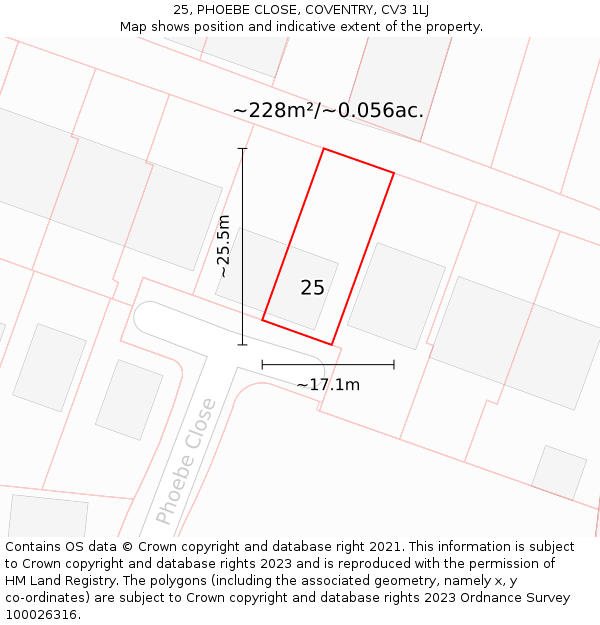 25, PHOEBE CLOSE, COVENTRY, CV3 1LJ: Plot and title map