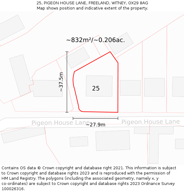 25, PIGEON HOUSE LANE, FREELAND, WITNEY, OX29 8AG: Plot and title map