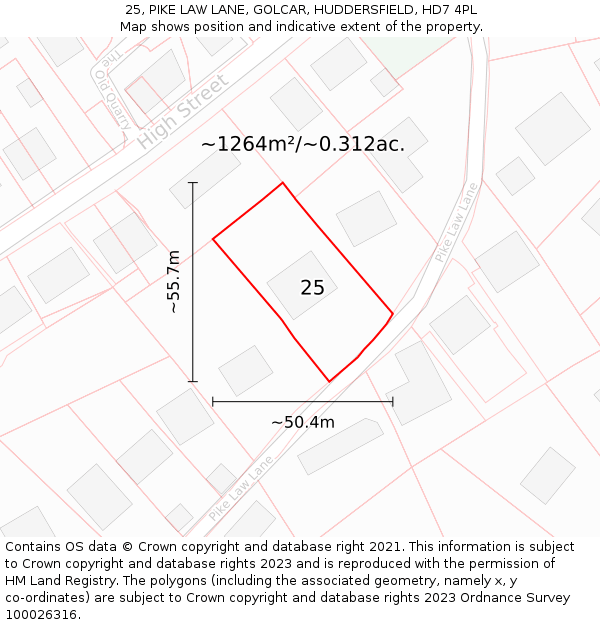 25, PIKE LAW LANE, GOLCAR, HUDDERSFIELD, HD7 4PL: Plot and title map