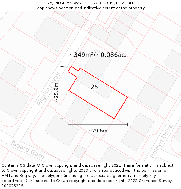 25, PILGRIMS WAY, BOGNOR REGIS, PO21 3LF: Plot and title map