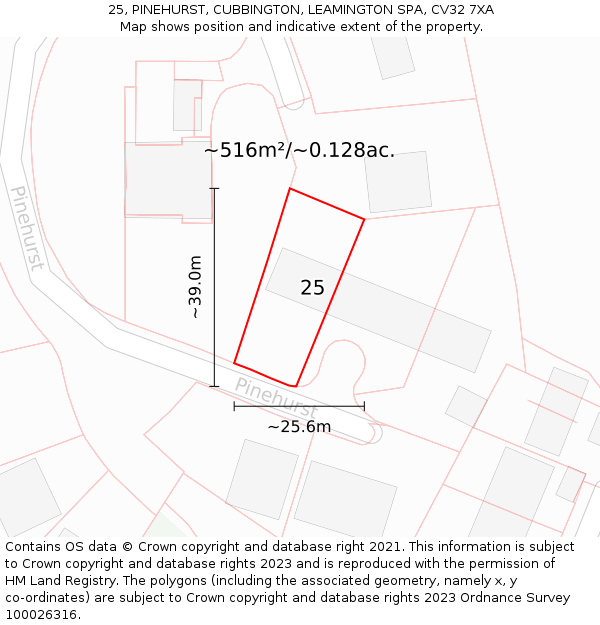 25, PINEHURST, CUBBINGTON, LEAMINGTON SPA, CV32 7XA: Plot and title map