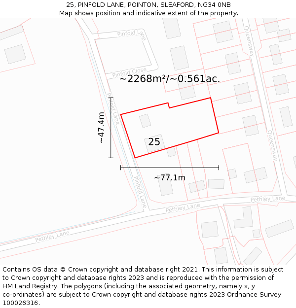 25, PINFOLD LANE, POINTON, SLEAFORD, NG34 0NB: Plot and title map