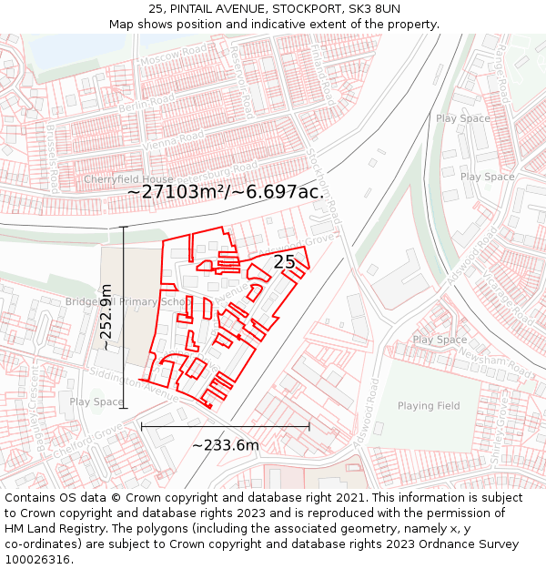 25, PINTAIL AVENUE, STOCKPORT, SK3 8UN: Plot and title map