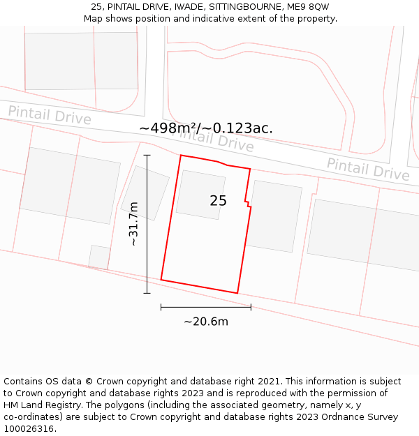 25, PINTAIL DRIVE, IWADE, SITTINGBOURNE, ME9 8QW: Plot and title map