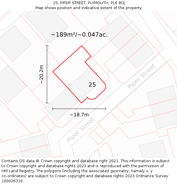 25, PIPER STREET, PLYMOUTH, PL6 8DJ: Plot and title map