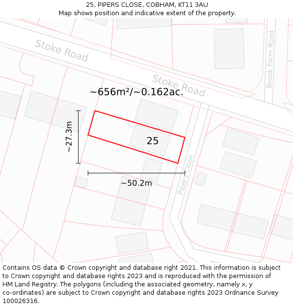 25, PIPERS CLOSE, COBHAM, KT11 3AU: Plot and title map