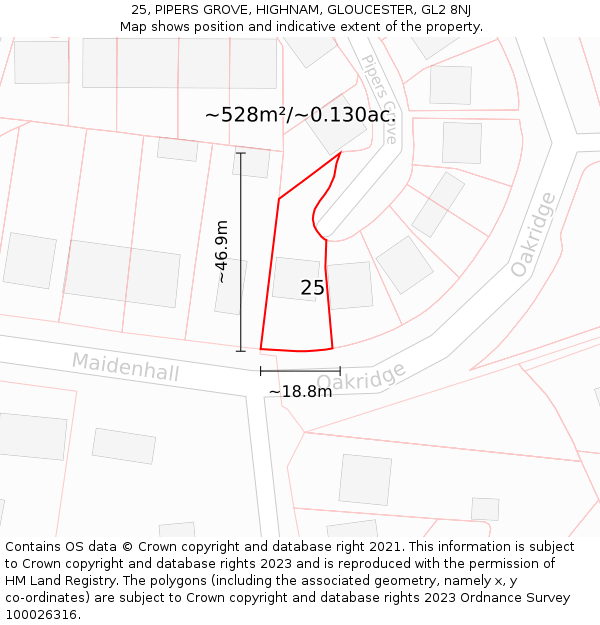 25, PIPERS GROVE, HIGHNAM, GLOUCESTER, GL2 8NJ: Plot and title map