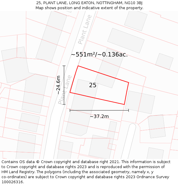 25, PLANT LANE, LONG EATON, NOTTINGHAM, NG10 3BJ: Plot and title map