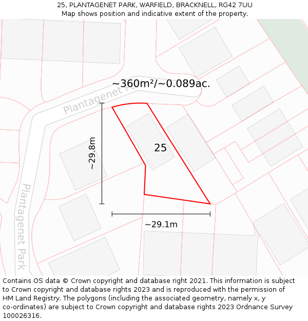 25, PLANTAGENET PARK, WARFIELD, BRACKNELL, RG42 7UU: Plot and title map