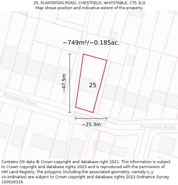 25, PLANTATION ROAD, CHESTFIELD, WHITSTABLE, CT5 3LG: Plot and title map