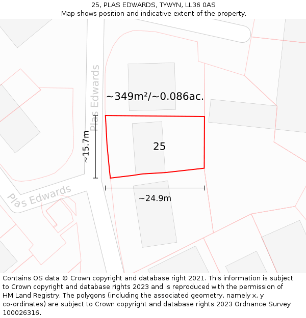 25, PLAS EDWARDS, TYWYN, LL36 0AS: Plot and title map