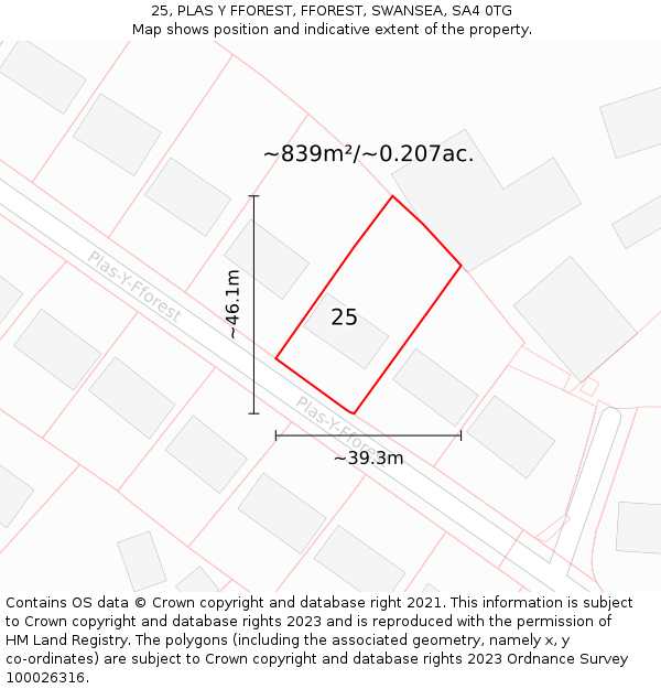 25, PLAS Y FFOREST, FFOREST, SWANSEA, SA4 0TG: Plot and title map