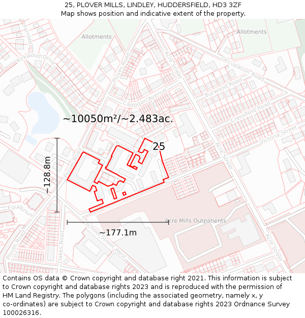 25, PLOVER MILLS, LINDLEY, HUDDERSFIELD, HD3 3ZF: Plot and title map