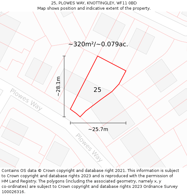 25, PLOWES WAY, KNOTTINGLEY, WF11 0BD: Plot and title map