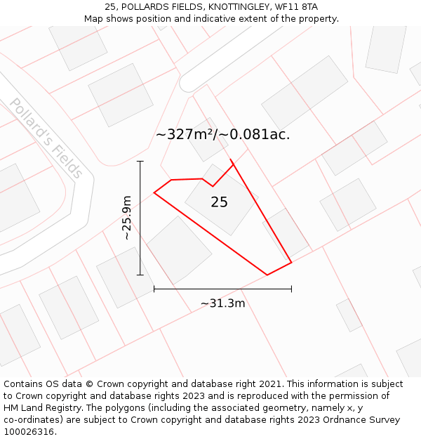 25, POLLARDS FIELDS, KNOTTINGLEY, WF11 8TA: Plot and title map