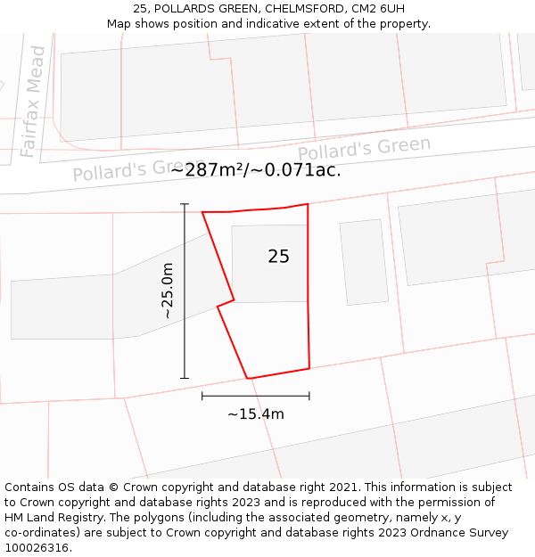 25, POLLARDS GREEN, CHELMSFORD, CM2 6UH: Plot and title map