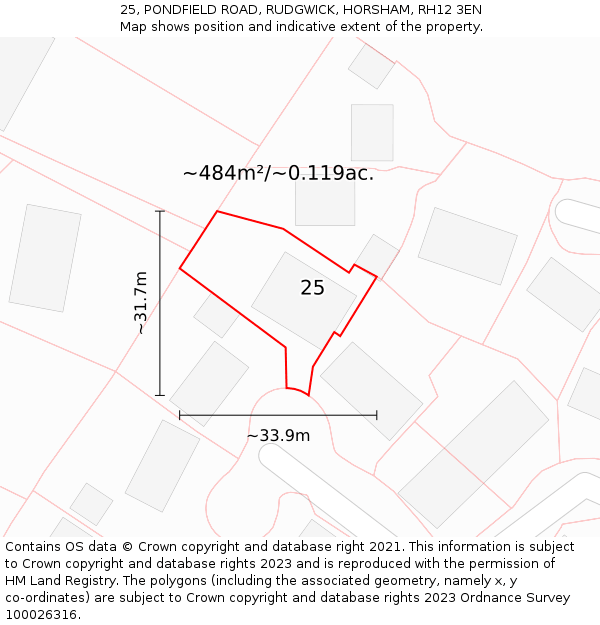 25, PONDFIELD ROAD, RUDGWICK, HORSHAM, RH12 3EN: Plot and title map