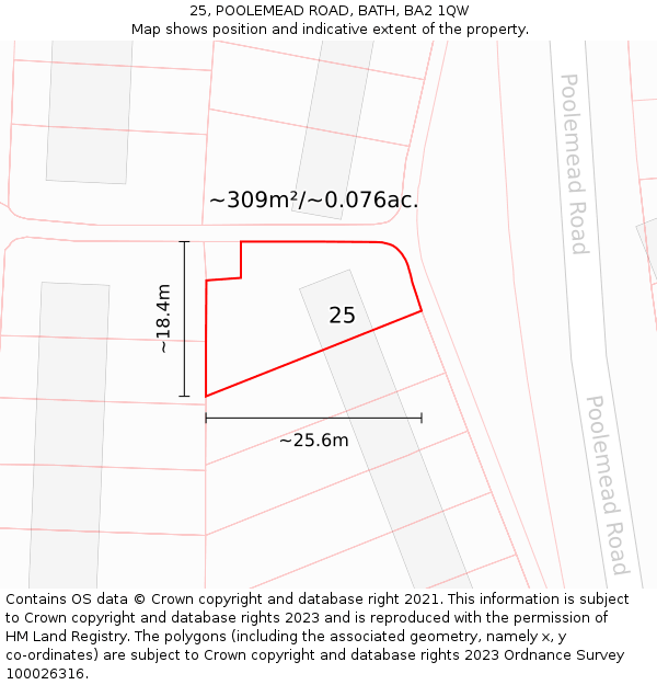 25, POOLEMEAD ROAD, BATH, BA2 1QW: Plot and title map