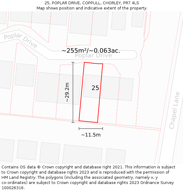 25, POPLAR DRIVE, COPPULL, CHORLEY, PR7 4LS: Plot and title map