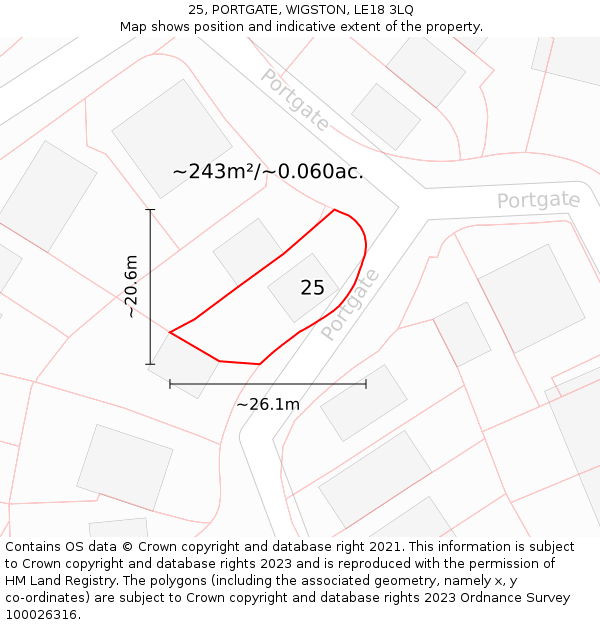 25, PORTGATE, WIGSTON, LE18 3LQ: Plot and title map