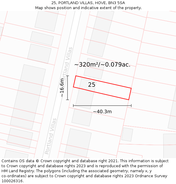 25, PORTLAND VILLAS, HOVE, BN3 5SA: Plot and title map