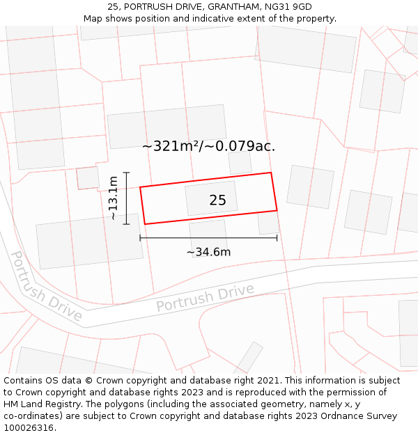 25, PORTRUSH DRIVE, GRANTHAM, NG31 9GD: Plot and title map