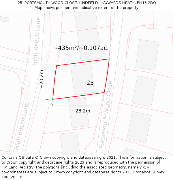 25, PORTSMOUTH WOOD CLOSE, LINDFIELD, HAYWARDS HEATH, RH16 2DQ: Plot and title map