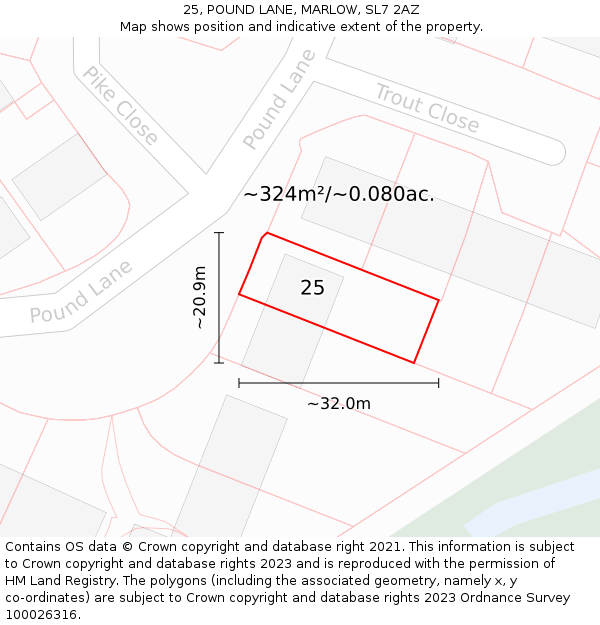 25, POUND LANE, MARLOW, SL7 2AZ: Plot and title map