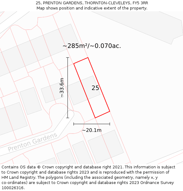 25, PRENTON GARDENS, THORNTON-CLEVELEYS, FY5 3RR: Plot and title map