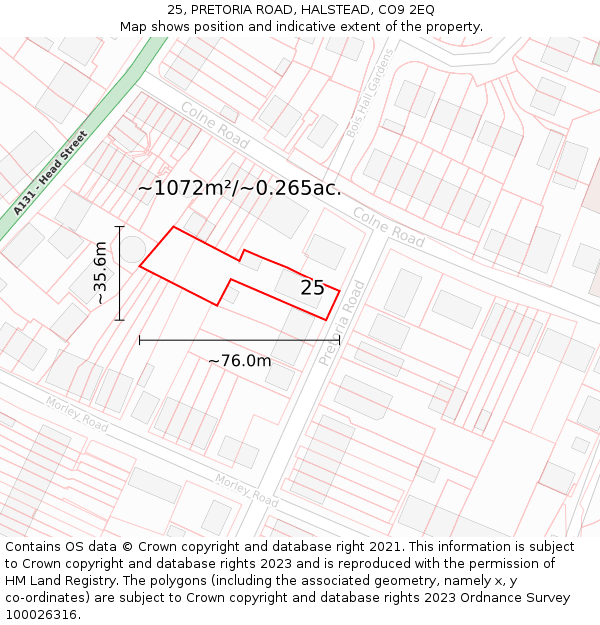 25, PRETORIA ROAD, HALSTEAD, CO9 2EQ: Plot and title map