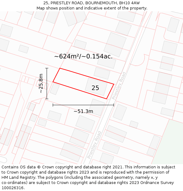 25, PRIESTLEY ROAD, BOURNEMOUTH, BH10 4AW: Plot and title map