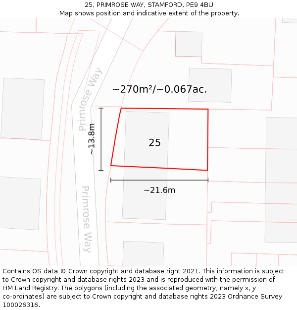 25, PRIMROSE WAY, STAMFORD, PE9 4BU: Plot and title map