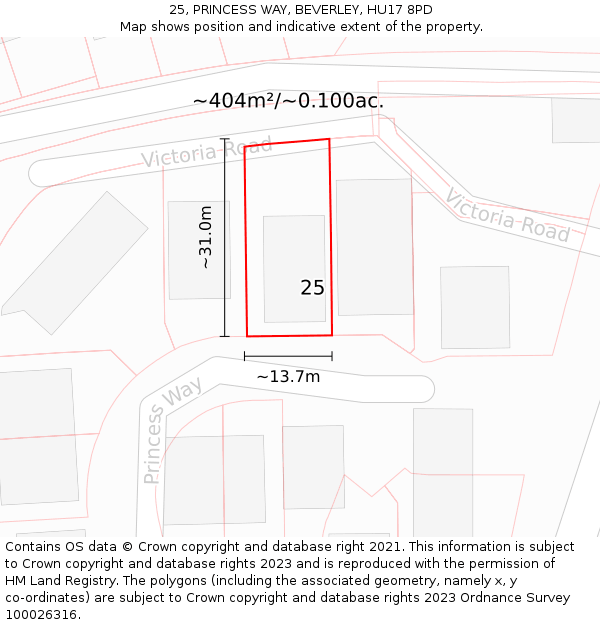 25, PRINCESS WAY, BEVERLEY, HU17 8PD: Plot and title map