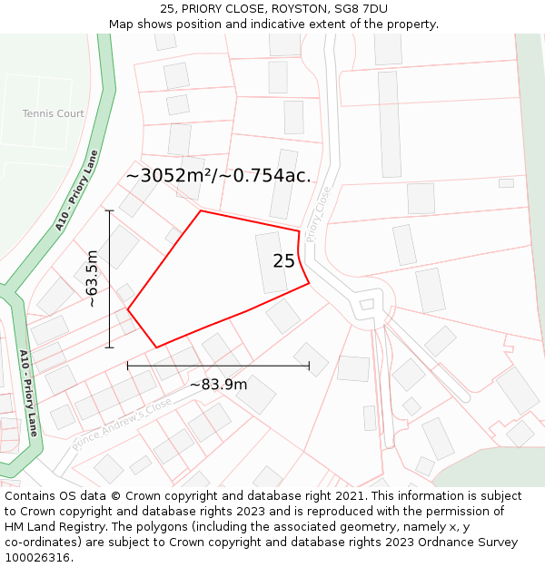 25, PRIORY CLOSE, ROYSTON, SG8 7DU: Plot and title map