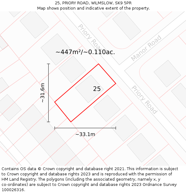 25, PRIORY ROAD, WILMSLOW, SK9 5PR: Plot and title map