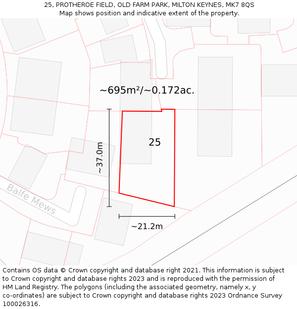 25, PROTHEROE FIELD, OLD FARM PARK, MILTON KEYNES, MK7 8QS: Plot and title map