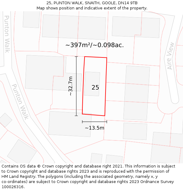 25, PUNTON WALK, SNAITH, GOOLE, DN14 9TB: Plot and title map