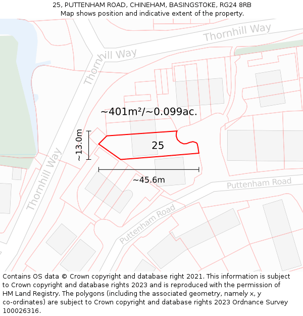 25, PUTTENHAM ROAD, CHINEHAM, BASINGSTOKE, RG24 8RB: Plot and title map